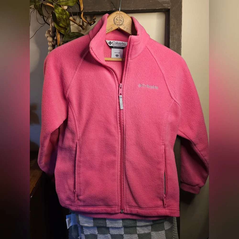 Columbia Fleece Full‎ Zip Jacket Youth Girls Pockets Benton Springs Pink M 10/12